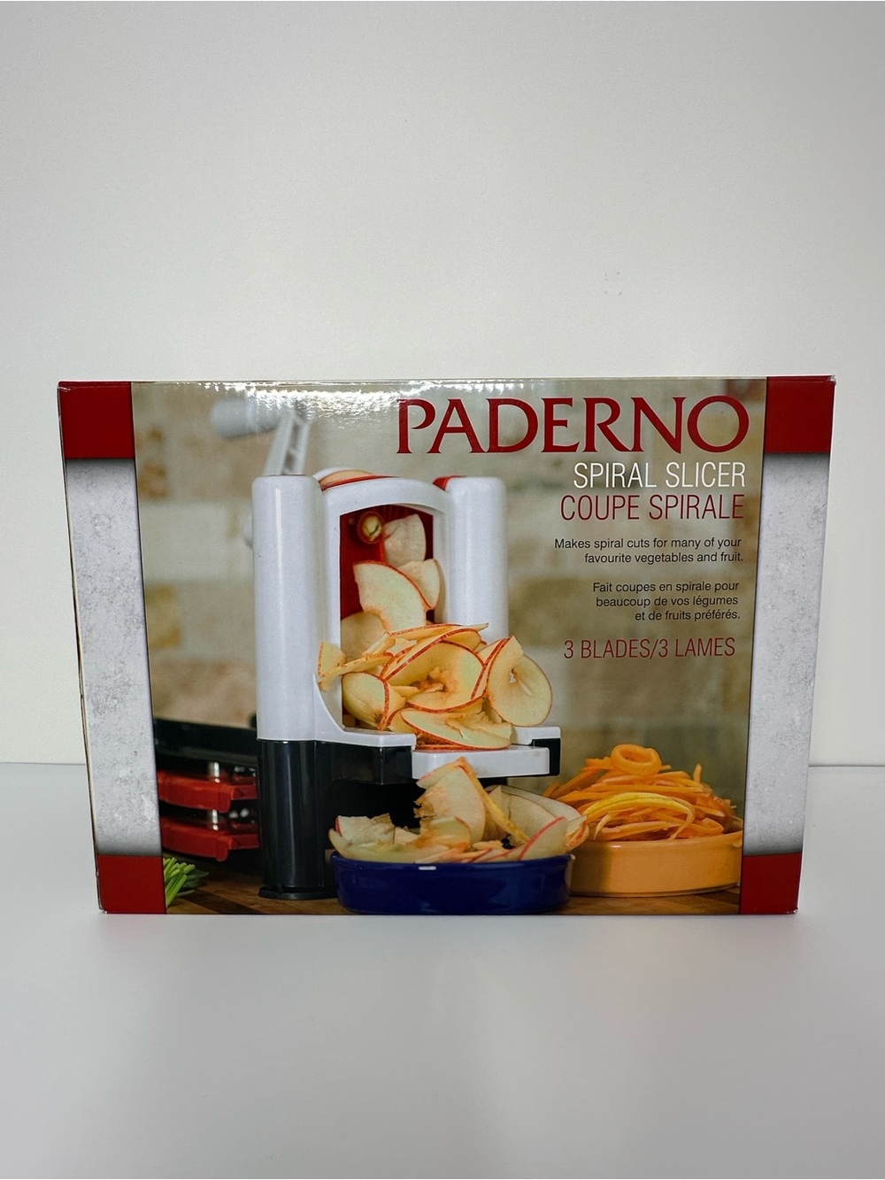 Paderno Spiral Slicer 3-Blade Vegetable Fruit Spiralizer With Box